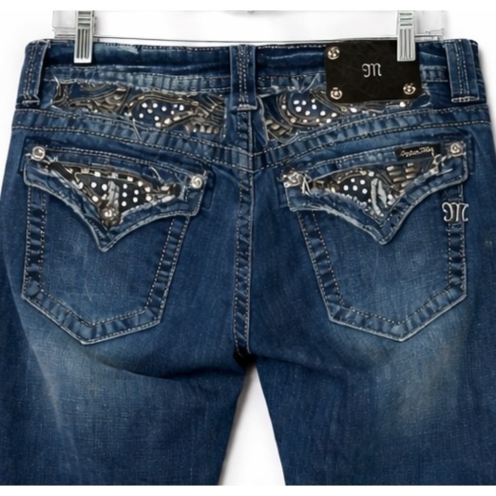 Miss Me Bootcut Jeans Women 30 Blue Medium Wash Bling Flap Pocket Y2K 33x32 - Picture 2 of 7